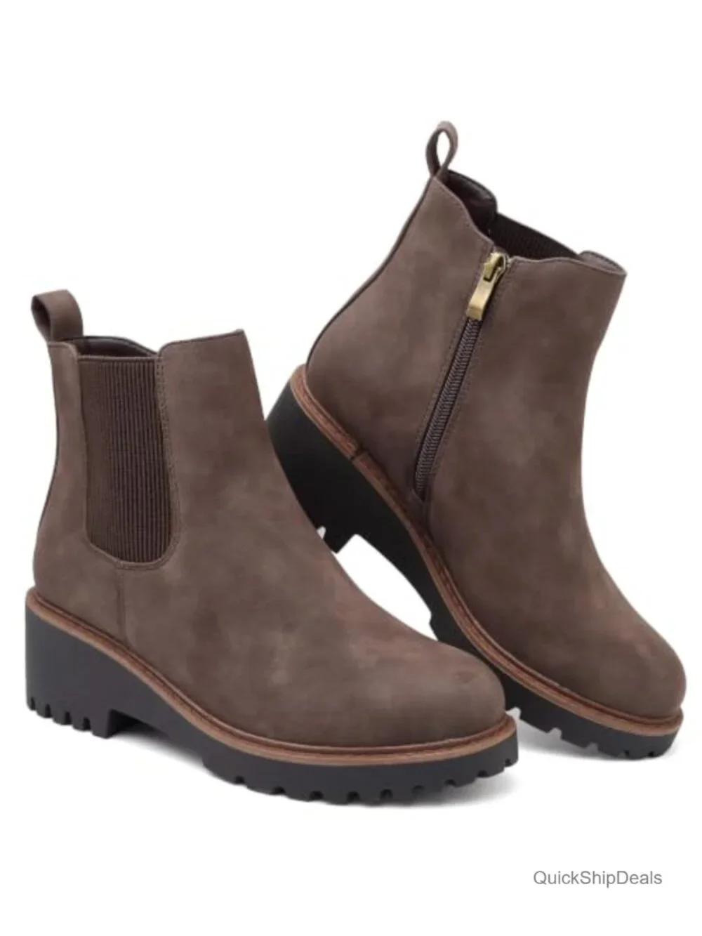 Women's Chelsea Wedge Boots Side Zip Lug Sole Round Toe Fall Ankle Boots